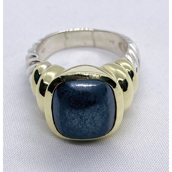 David Yurman 14K Gold & Sterling Silver Noblesse Hematite Ring  READ - Picture 1 of 10